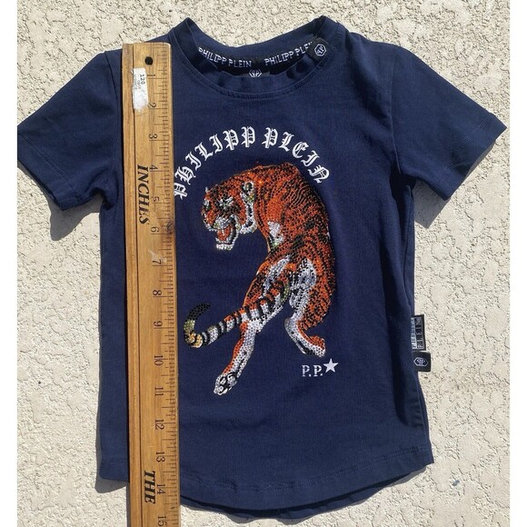 Philipp Plein T-shirt Blue Rhinestone Tiger Boys Size 2 Years 2T 12-24 Months - Picture 8 of 12